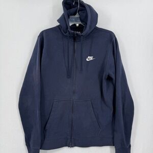 Nike Men's Navy Blue Full Zip Hoodie Jacket Athletic Comfort Size M Cotton Blend